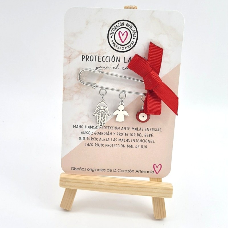 BROCHE de protección contra el mal de ojo, montada en acero inoxidable.