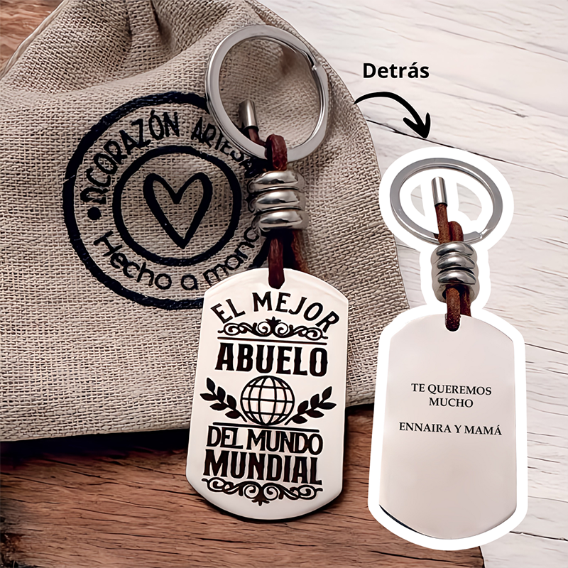 Llavero ADVENTURE, con frase (El mejor abuelo del mundo mundial).