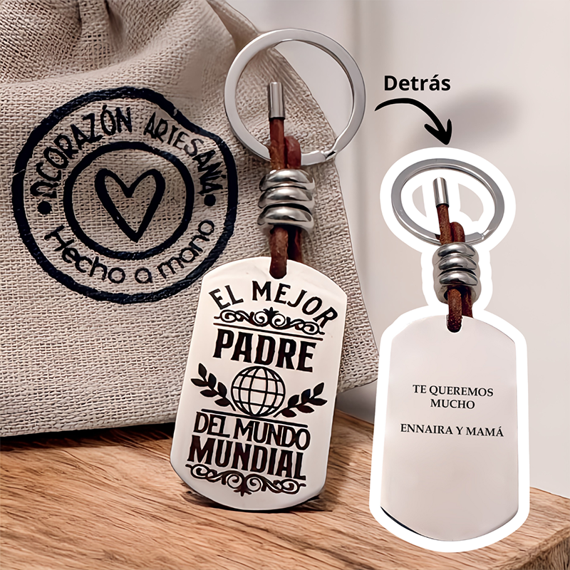Llavero ADVENTURE, con frase (El mejor padre del mundo mundial).