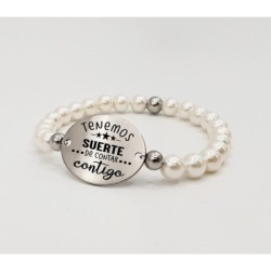 Pulsera ORIGEN, con frase (Tenemos suerte de contar contigo) elástica.