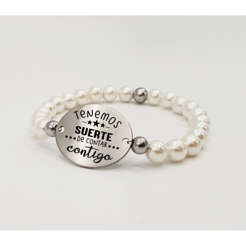Pulsera ORIGEN, con frase (Tenemos suerte de contar contigo) elástica.