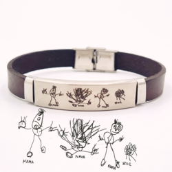 Pulsera de cuero con dibujo infantil regalo día del padre | Dcorazon