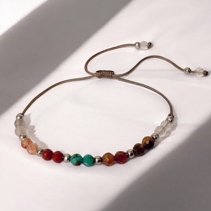 Pulsera protectora, combinación de piedras energéticas, ajustable para todas las tallas, acero inoxidable.