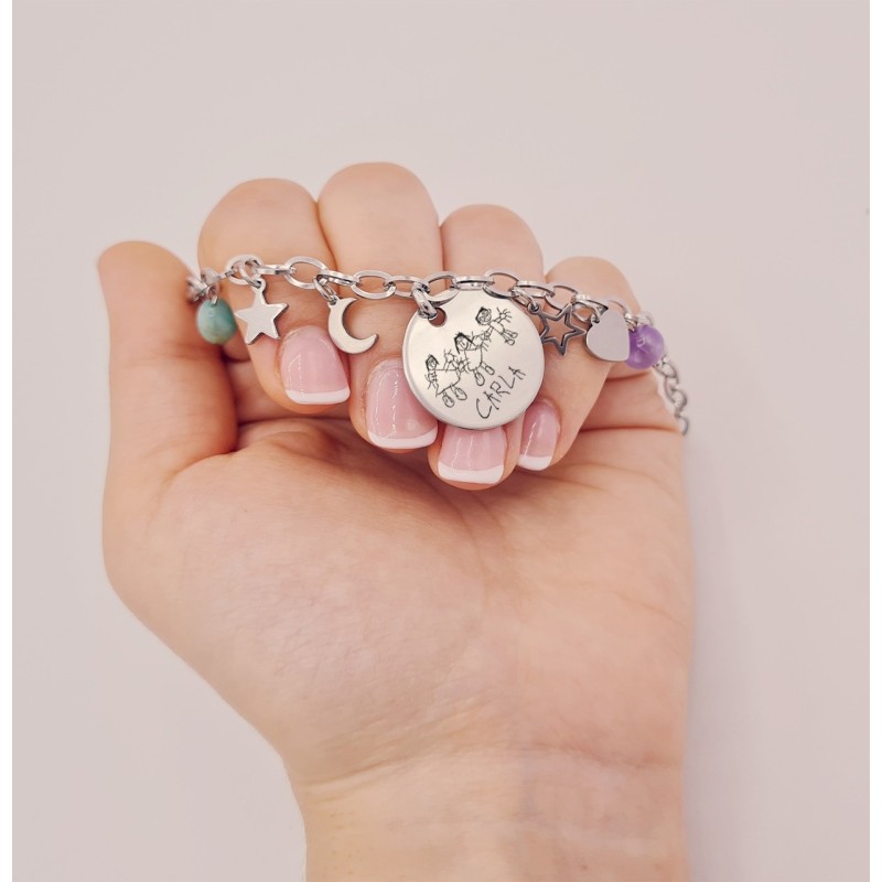 Pulsera de cadena personalizada con dibujo infantil |Dcorazon