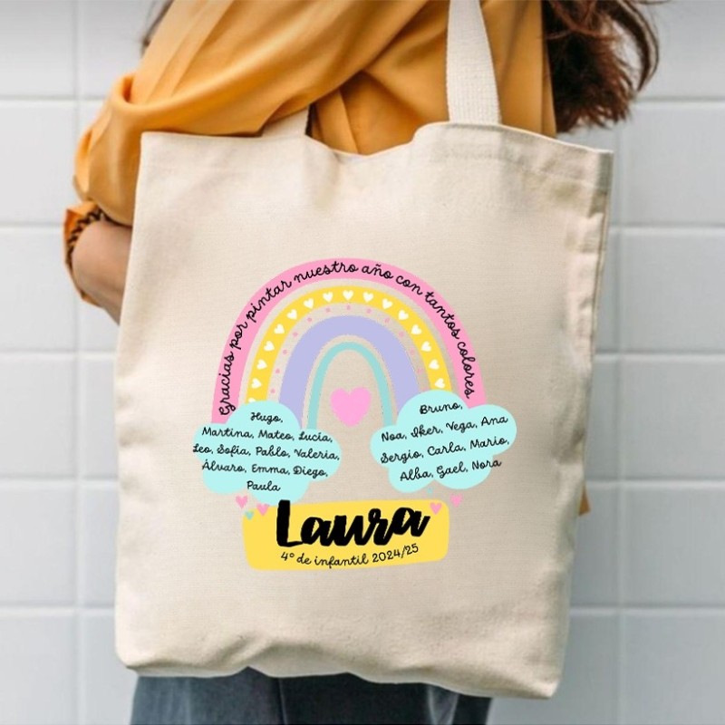 Bolsa personalizada para profesoras con nombres de alumnos