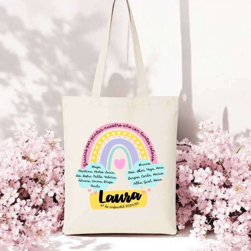 Bolsa personalizada para profesoras con nombres de alumnos