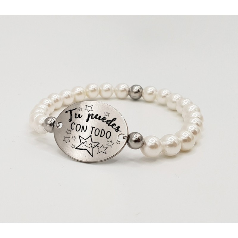 Pulsera ORIGEN, con frase (Tu puedes con todo) elástica.