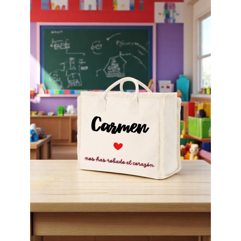 Capazo personalizado profe con nombre y frase | Dcorazón