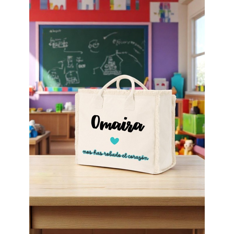 Capazo personalizado profe con nombre y frase | Dcorazón