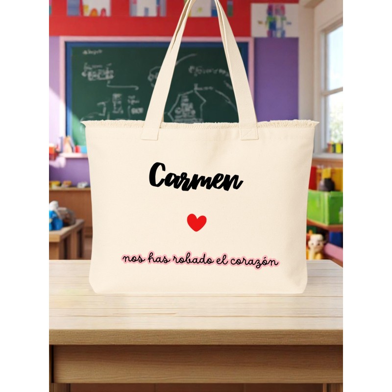 Bolsa personalizado profe con nombre y frase | Dcorazón