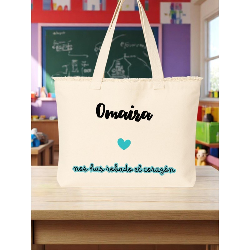 Bolsa personalizado profe con nombre y frase | Dcorazón