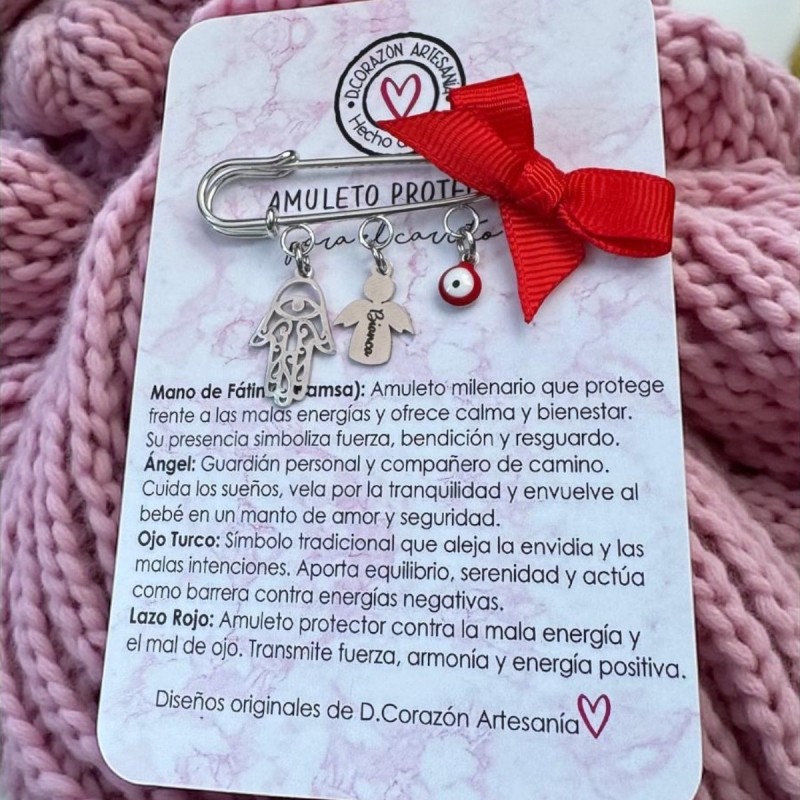 BROCHE de protección contra el mal de ojo, montada en acero inoxidable.