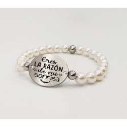 Pulsera ORIGEN, con frase (Eres la razón de mi sonrisa) elástica.