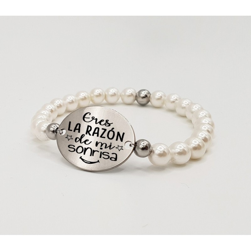 Pulsera ORIGEN, con frase (Eres la razón de mi sonrisa) elástica.