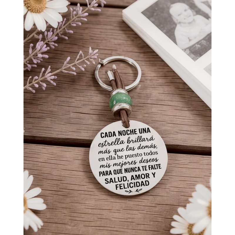 Llavero “Cada noche una estrella brillará más que las demás” con piedras naturales | Dcorazón