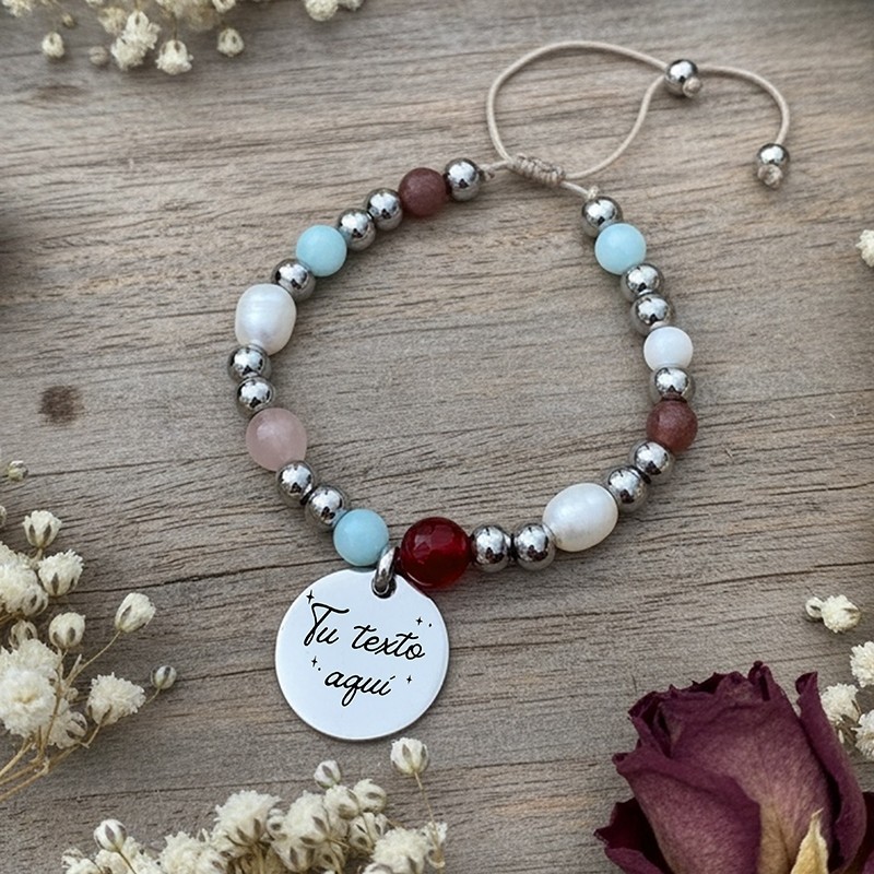 Pulsera de minerales, diseñamos y personalizamos con tu texto, ideal para sorprender a quien más quieres (1pc).
