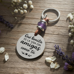 Llavero “Que bonita es la vida con amigas como tú” con piedras naturales | Dcorazón