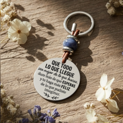 Llavero “Que todo lo que llegue” con piedras naturales | Dcorazón