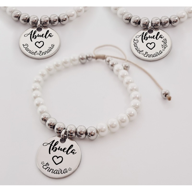 Pulsera de perlas personalizada para la abuela |Dcorazon