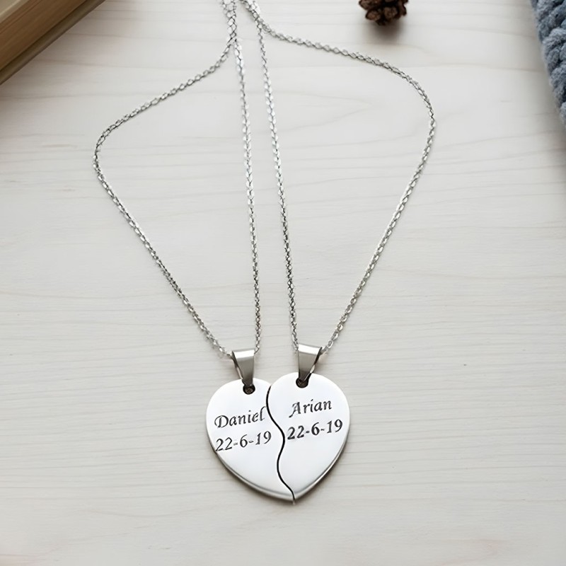Collar corazón partido, para San Valentín, de acero inoxidable, modelo AMORE, elegante con una cadena fina.