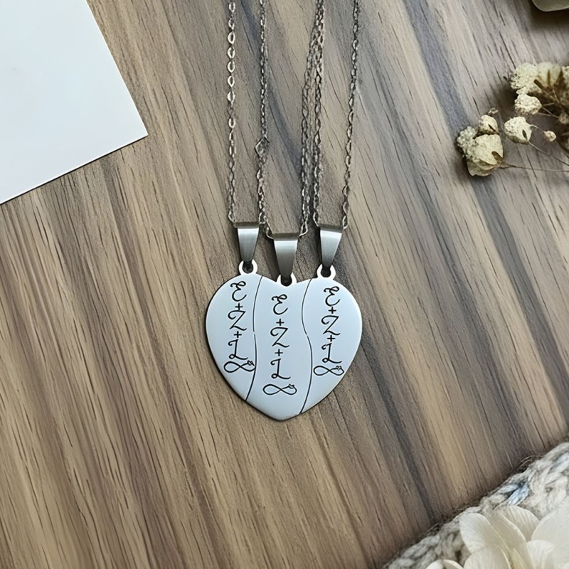 Collar corazón triple, para San Valentín, de acero inoxidable, modelo AMIGAS, elegante con una cadena fina.